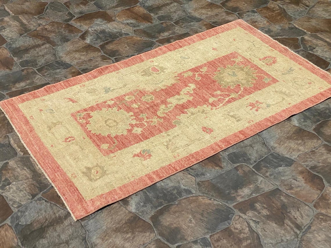 3x5 Pink and Beige Turkish Oushak Rug