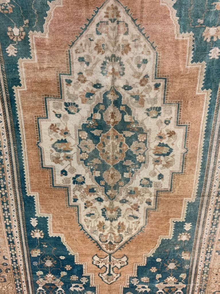6x11 Peach and Light Blue Turkish Tribal Rug