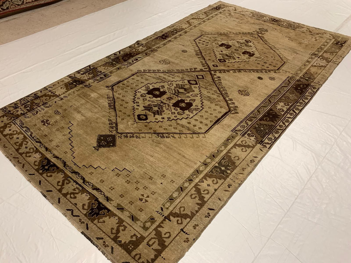 5x10 Ivory and Brown Turkish Tribal Runner