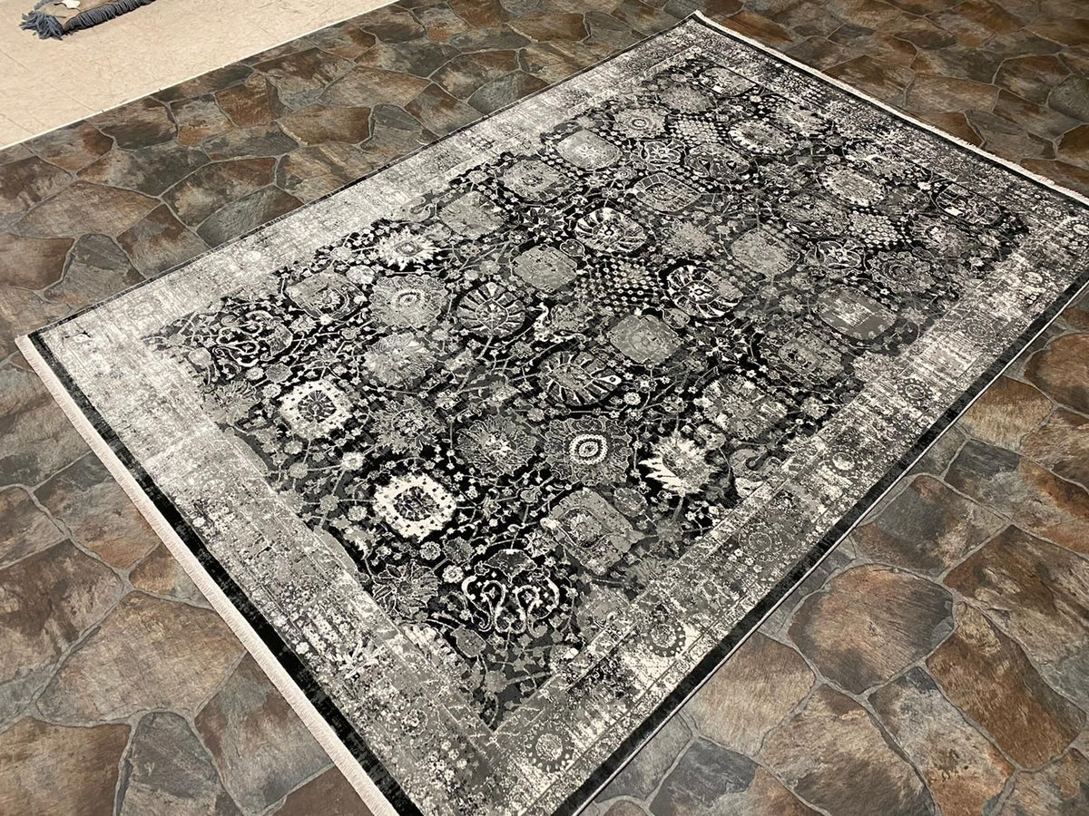 8x11 Black and White Turkish Antep Rug