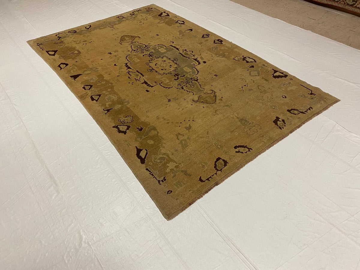 5x8 Ivory and Brown Turkish Tribal Rug