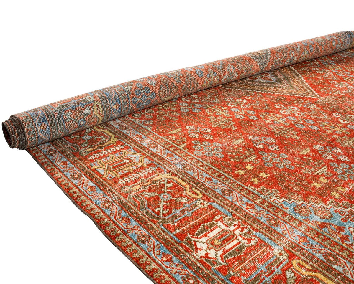 10x13 Rust and Blue Persian Rug