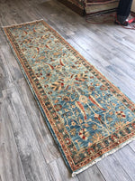 3x9 Light Blue and Rust Traditional Runner