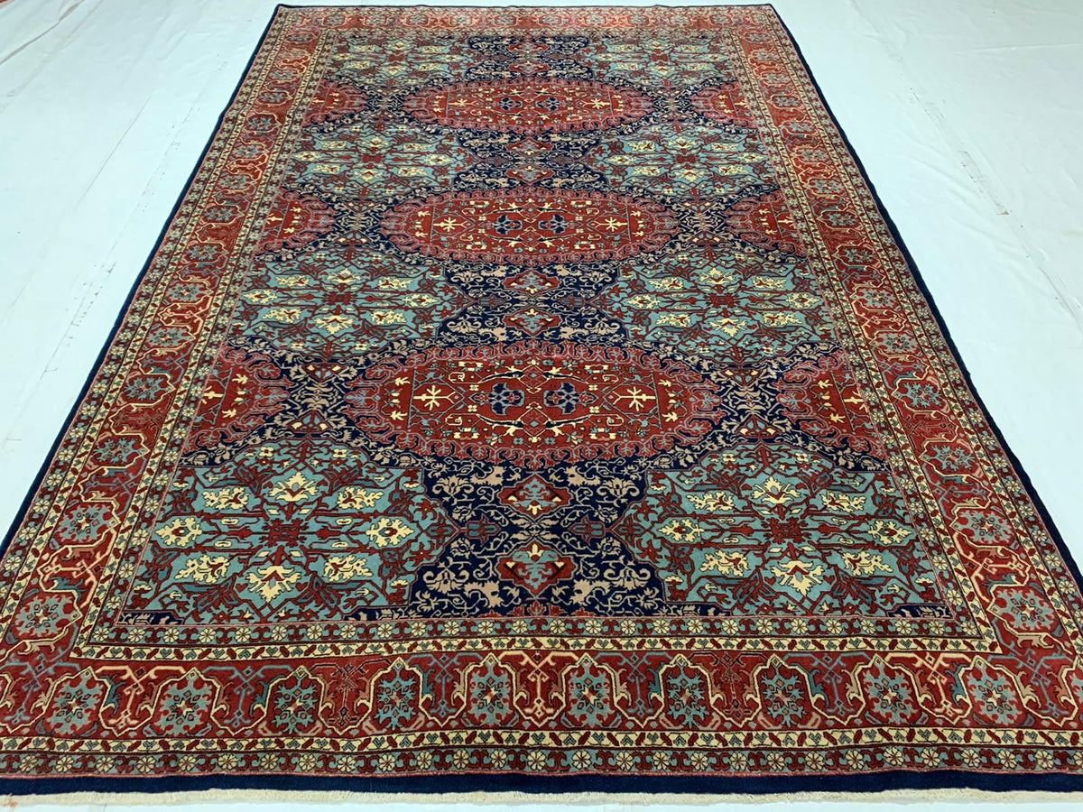7x10 Navy and Red Turkish Silk Rug