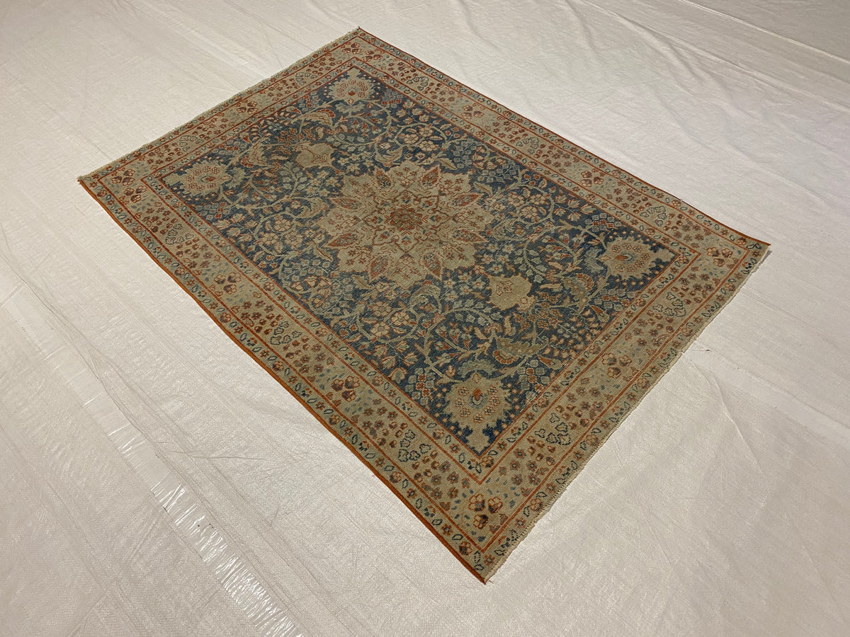 4x5 Blue and Red Persian Traditional Rug