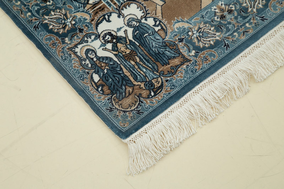 2x3 Blue and Multicolor Turkish Antep Rug