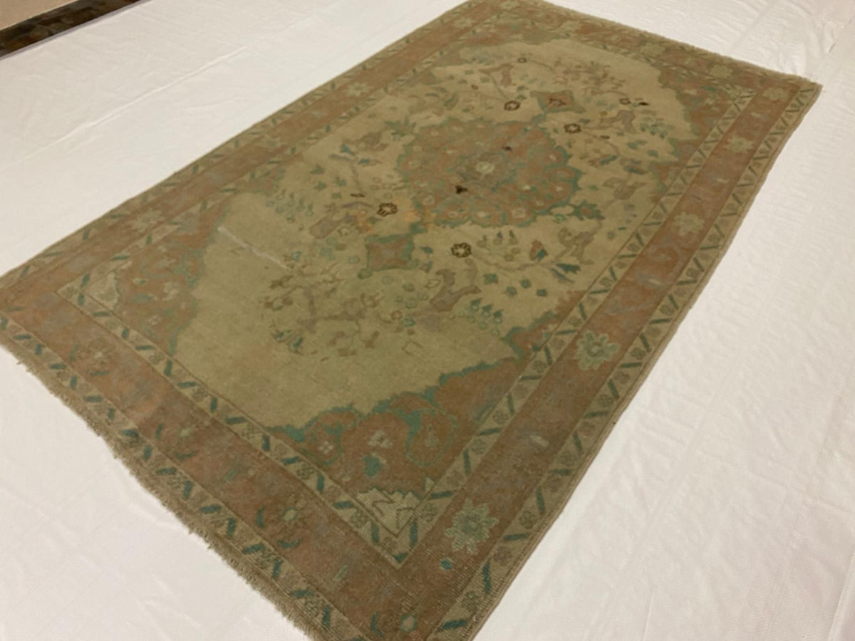 4x8 Ivory and Gold Turkish Tribal Rug