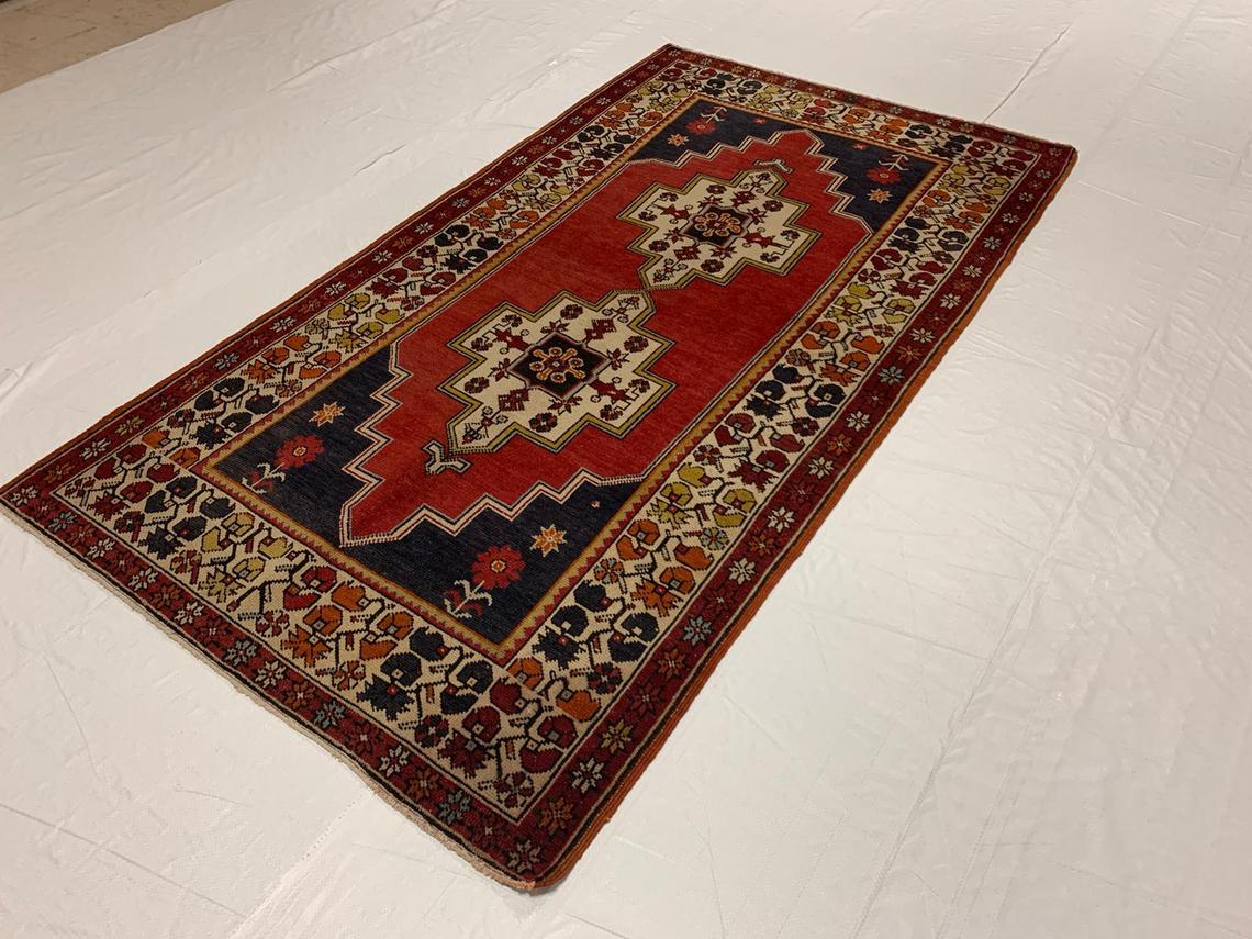 4x7 Red and Ivory Turkish Tribal Rug