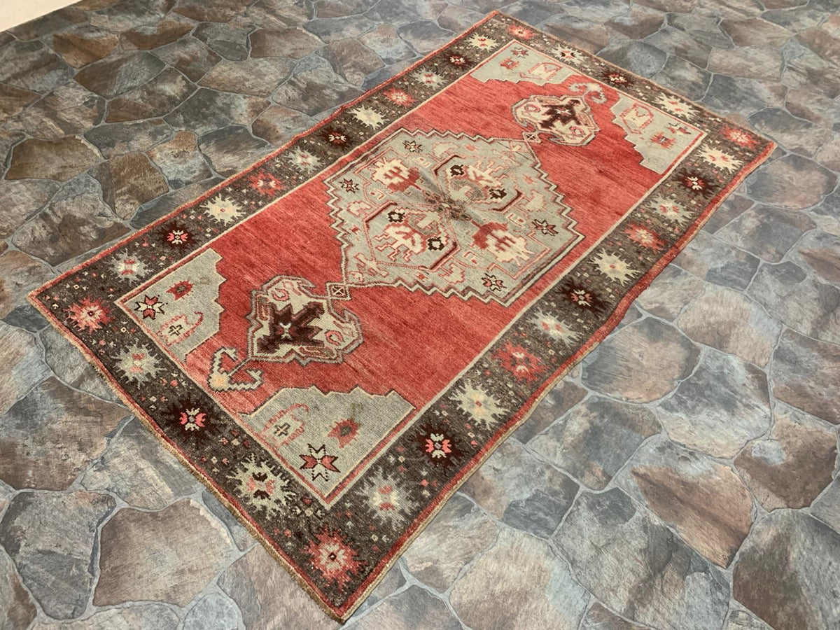 4x7 Red and Gray Turkish Tribal Rug