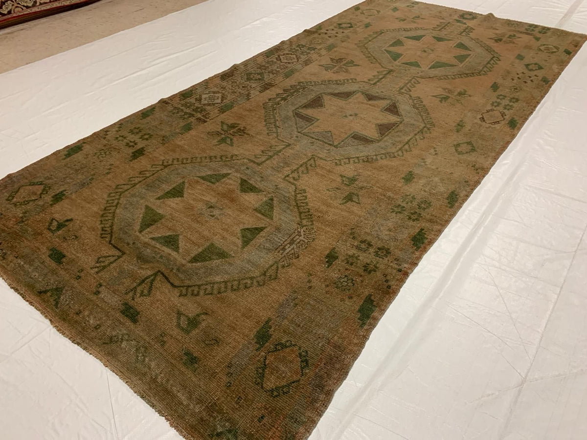 5x11 Gold and Beige Turkish Tribal Runner