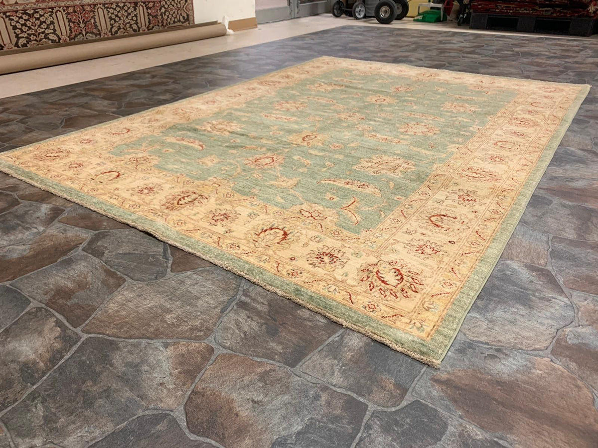 6x8 Green and Ivory Turkish Oushak Rug
