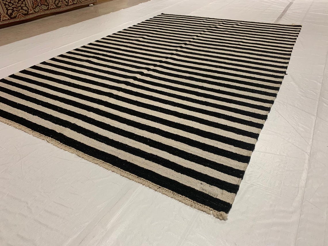 6x9 Black and White Turkish Tribal Rug