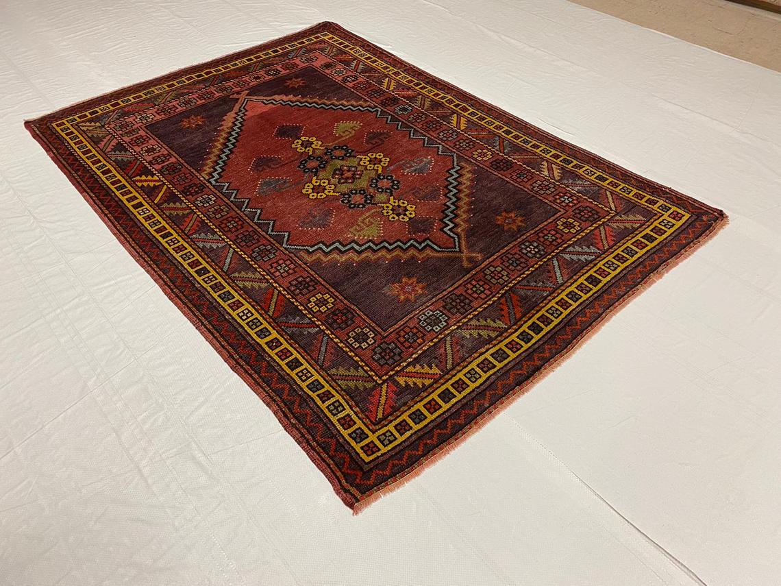 5x7 Red and Purple Turkish Tribal Rug