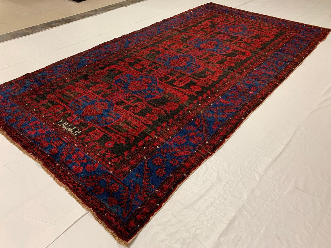 6x11 Navy and Red Turkish Tribal Rug