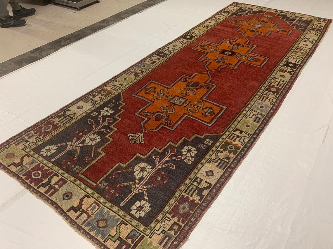 4x11 Red and Green Turkish Tribal Runner