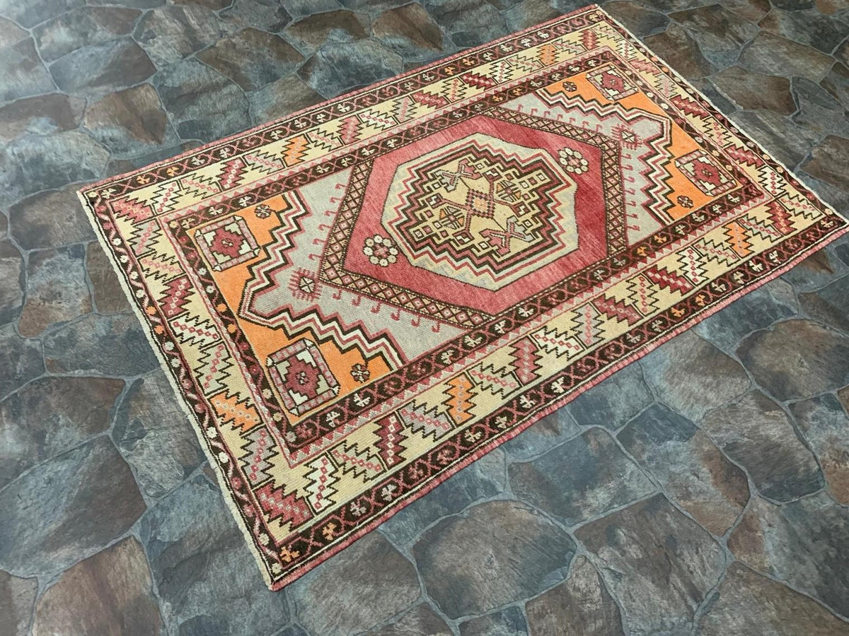 4x6 Red and Beige Turkish Tribal Rug