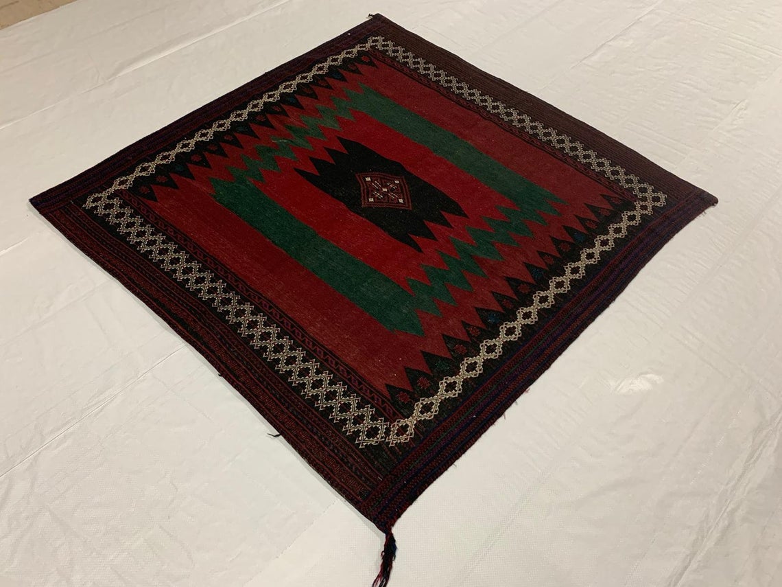 5x5 Red and Green Anatolian Tribal Rug