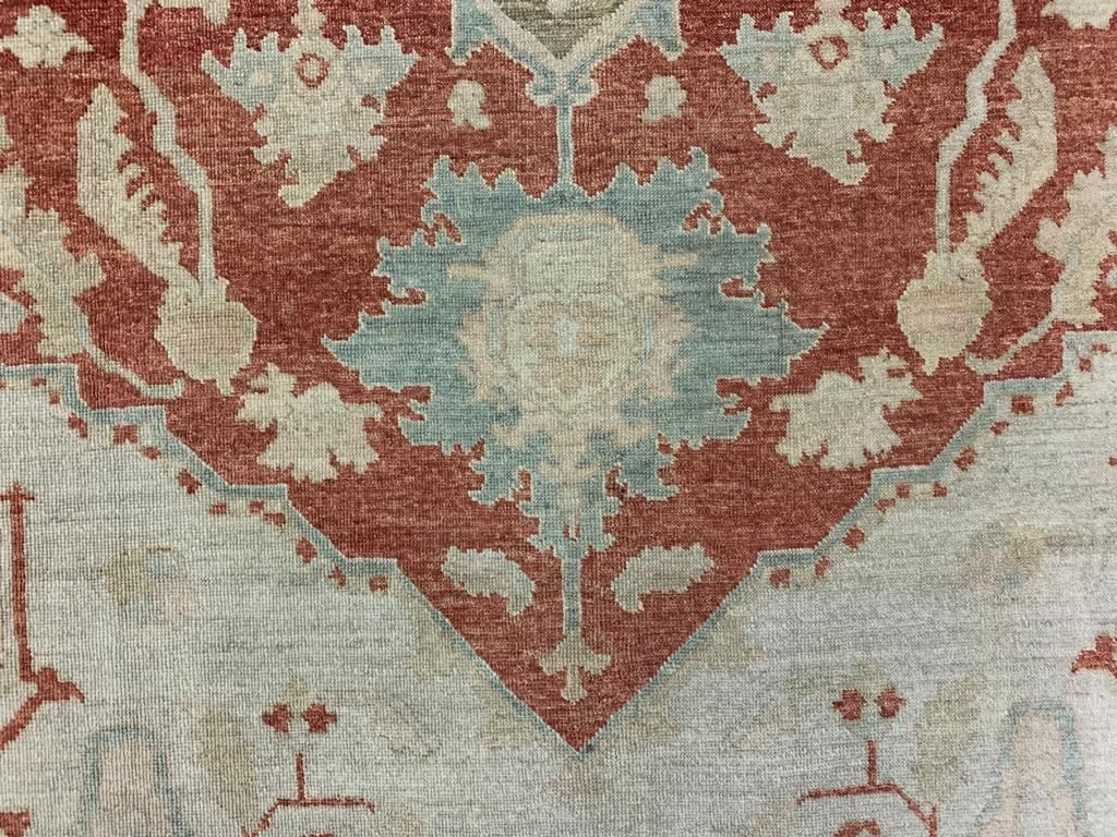 9x13 Red and Light Blue Turkish Oushak Rug
