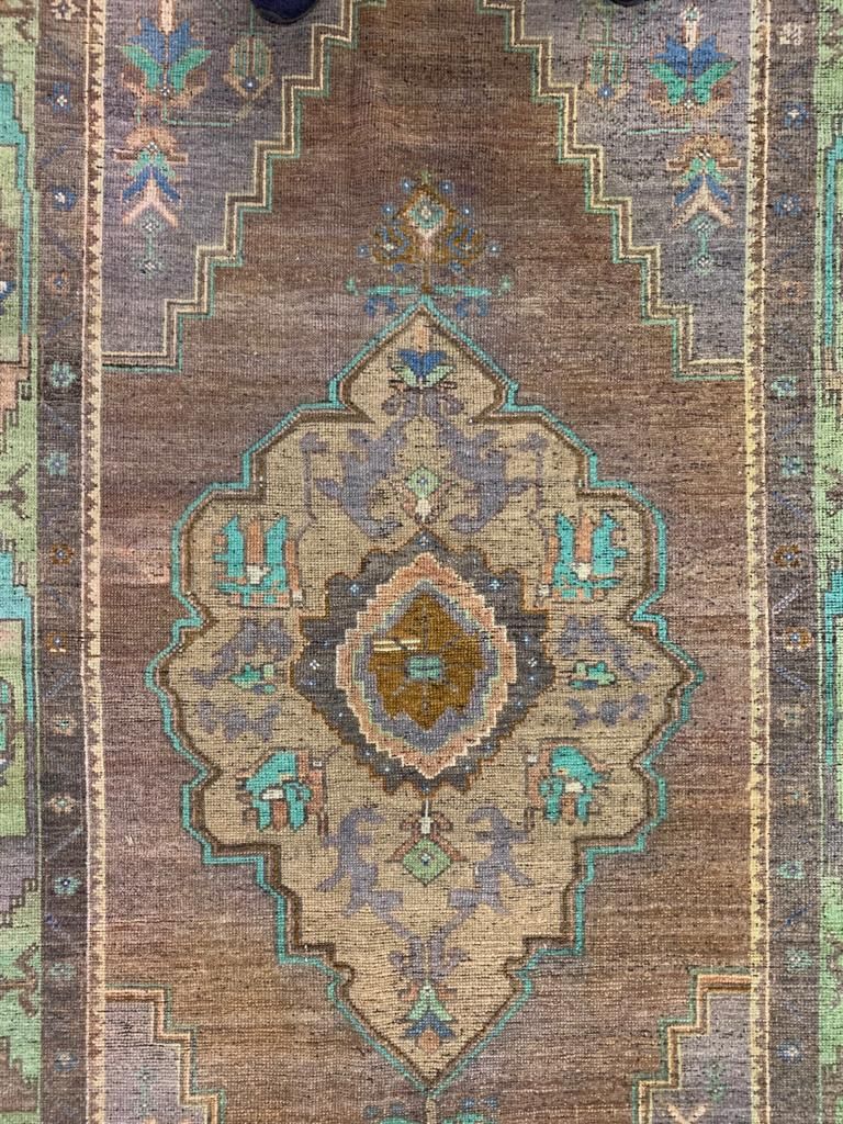 5x9 Brown and Green Turkish Tribal Rug