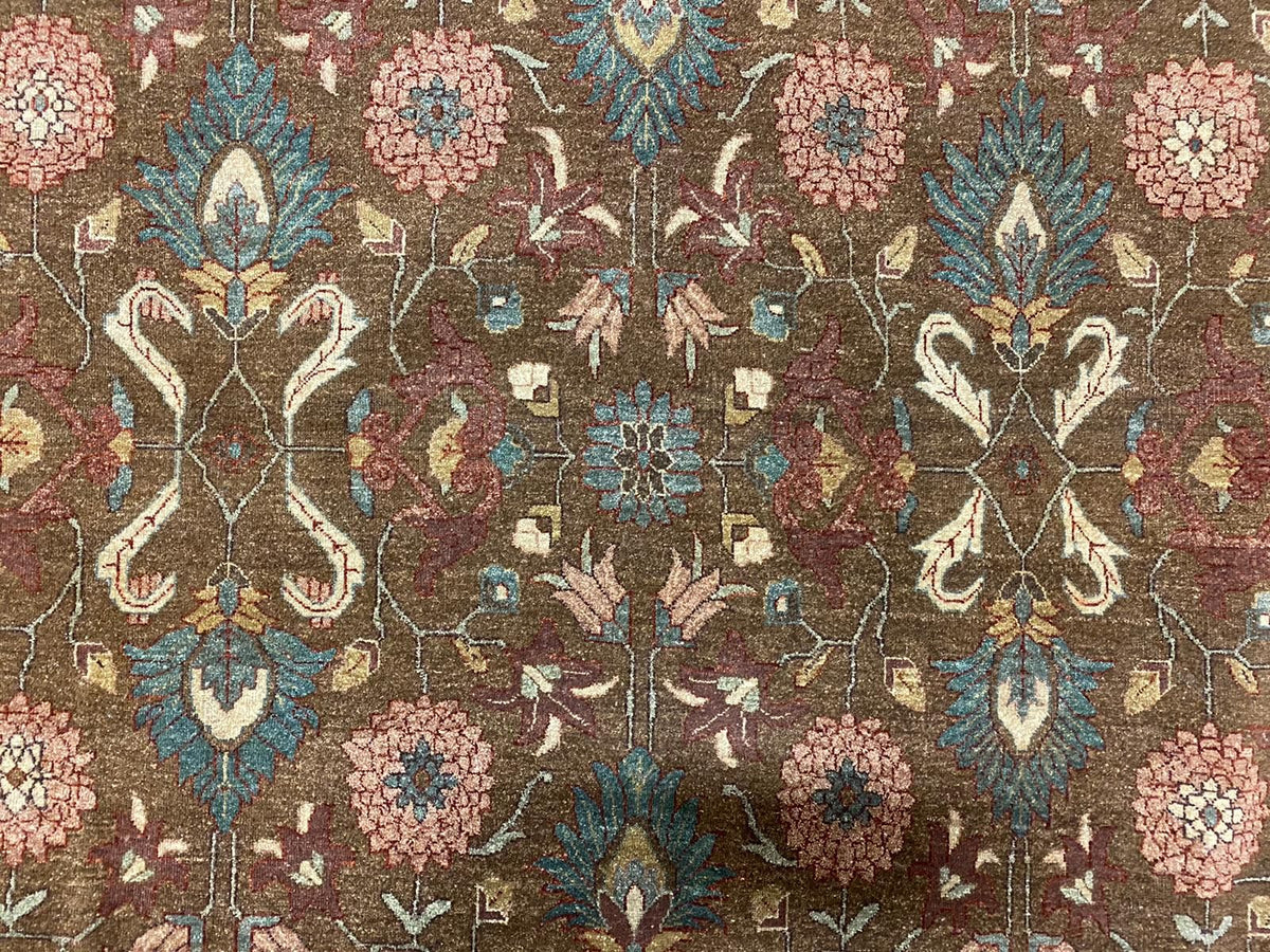 15x19 Brown and Beige Turkish Oushak Rug