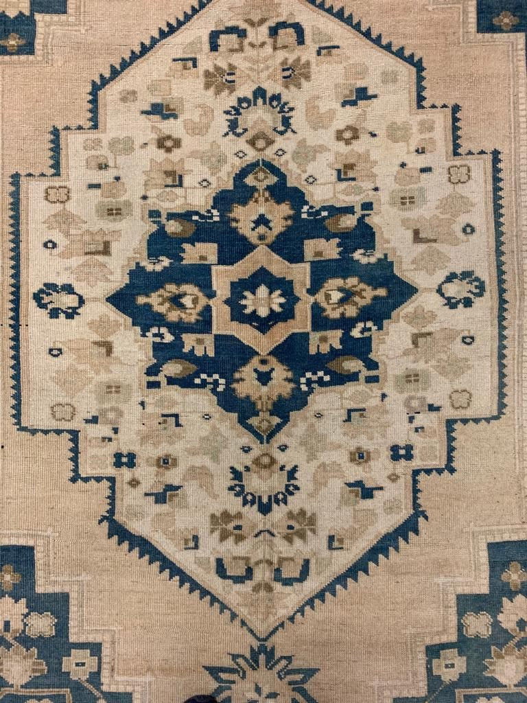 6x10 Ivory and Blue Turkish Tribal Rug