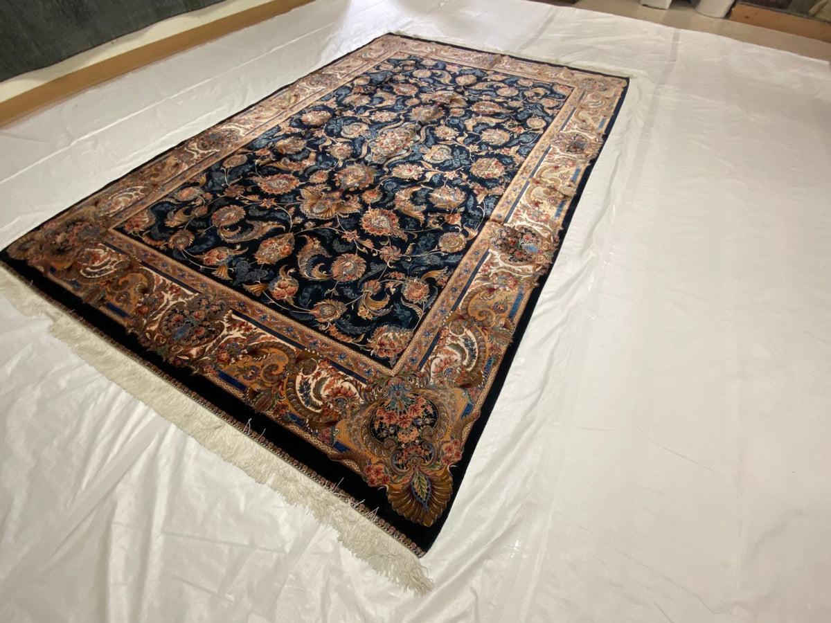 6x10 Navy and Ivory Turkish Antep Rug
