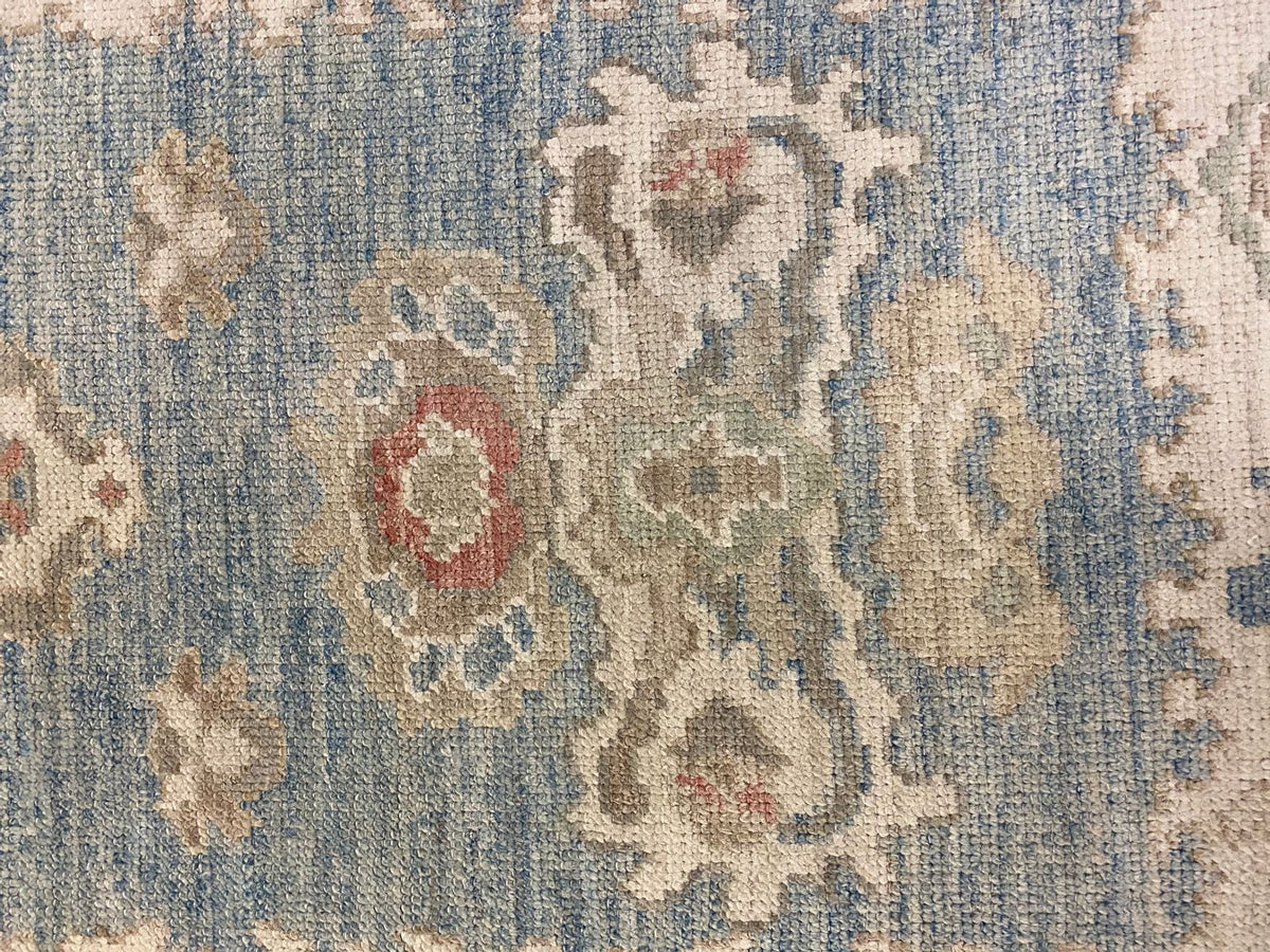 3x10 Blue and Ivory Turkish Oushak Runner