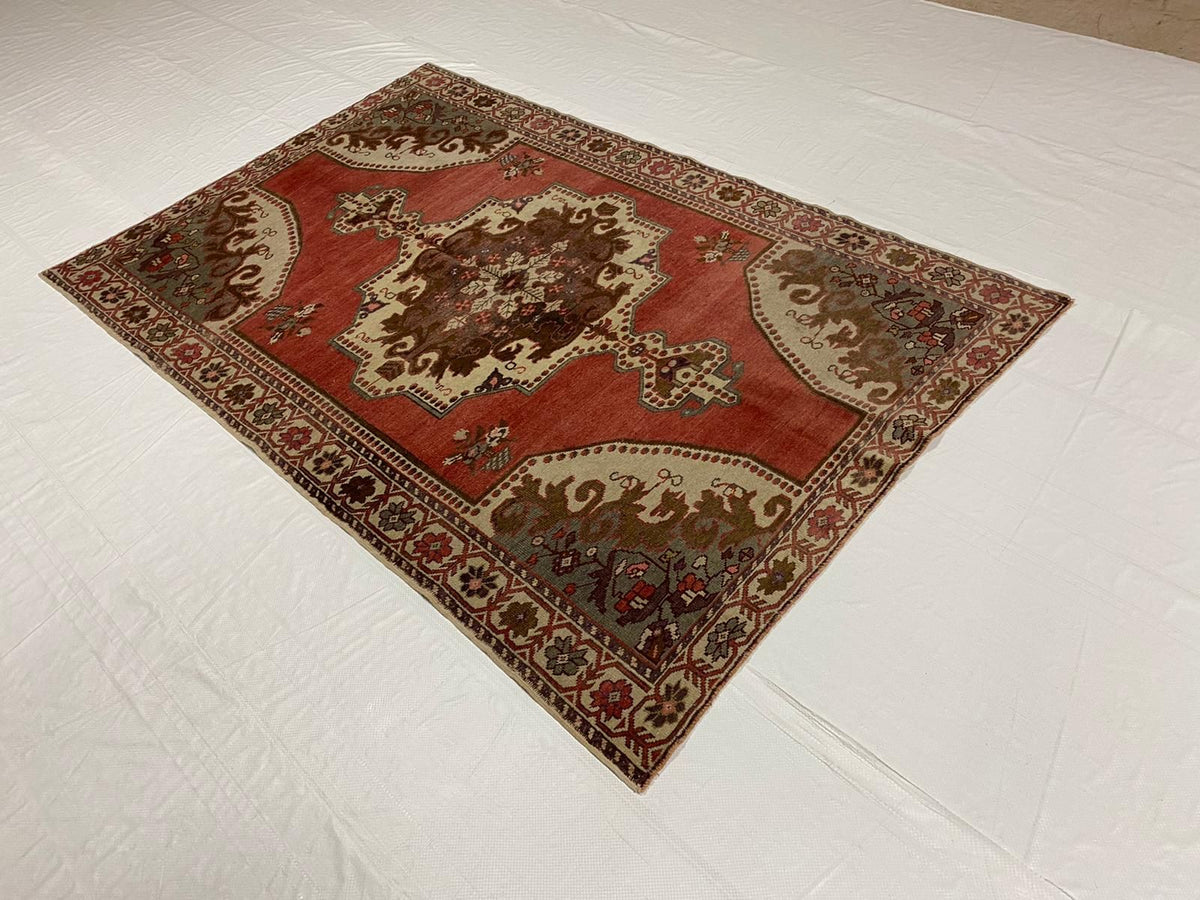 5x7 Red and Ivory Turkish Tribal Rug