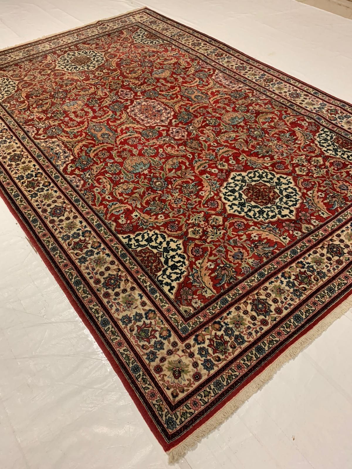 7x10 Beige and Red Turkish Silk Rug