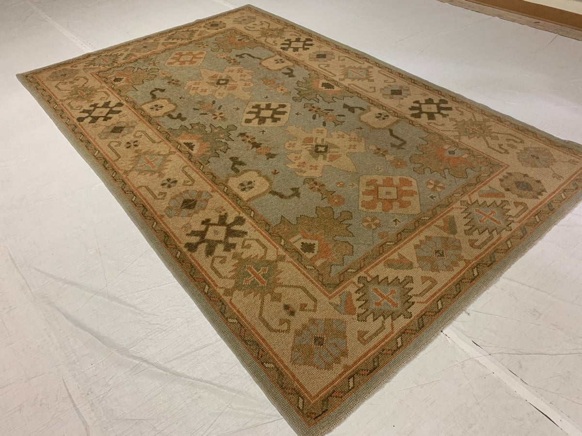 7x10 Blue and Beige Turkish Oushak Rug