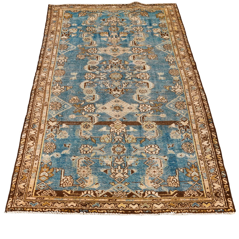3x7 Beige and Blue Persian Tribal Runner