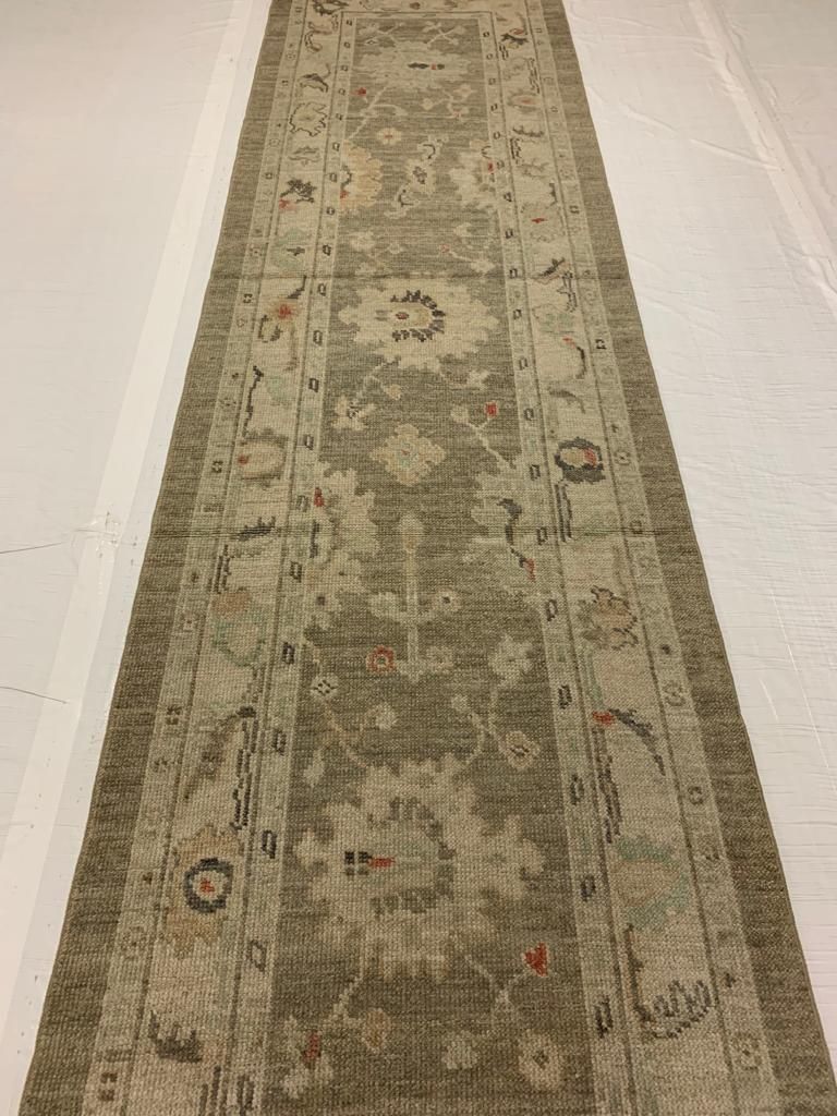3x10 Gray and Ivory Turkish Oushak Runner