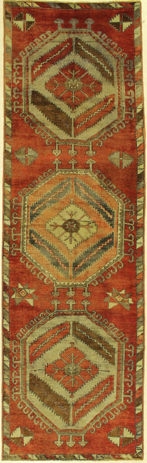 3x11 Red and Multicolor Turkish Tribal Runner