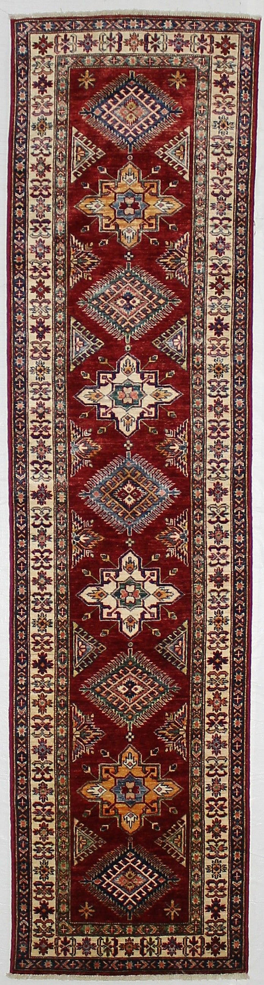 3x10 Red and Ivory Kazak Tribal Runner