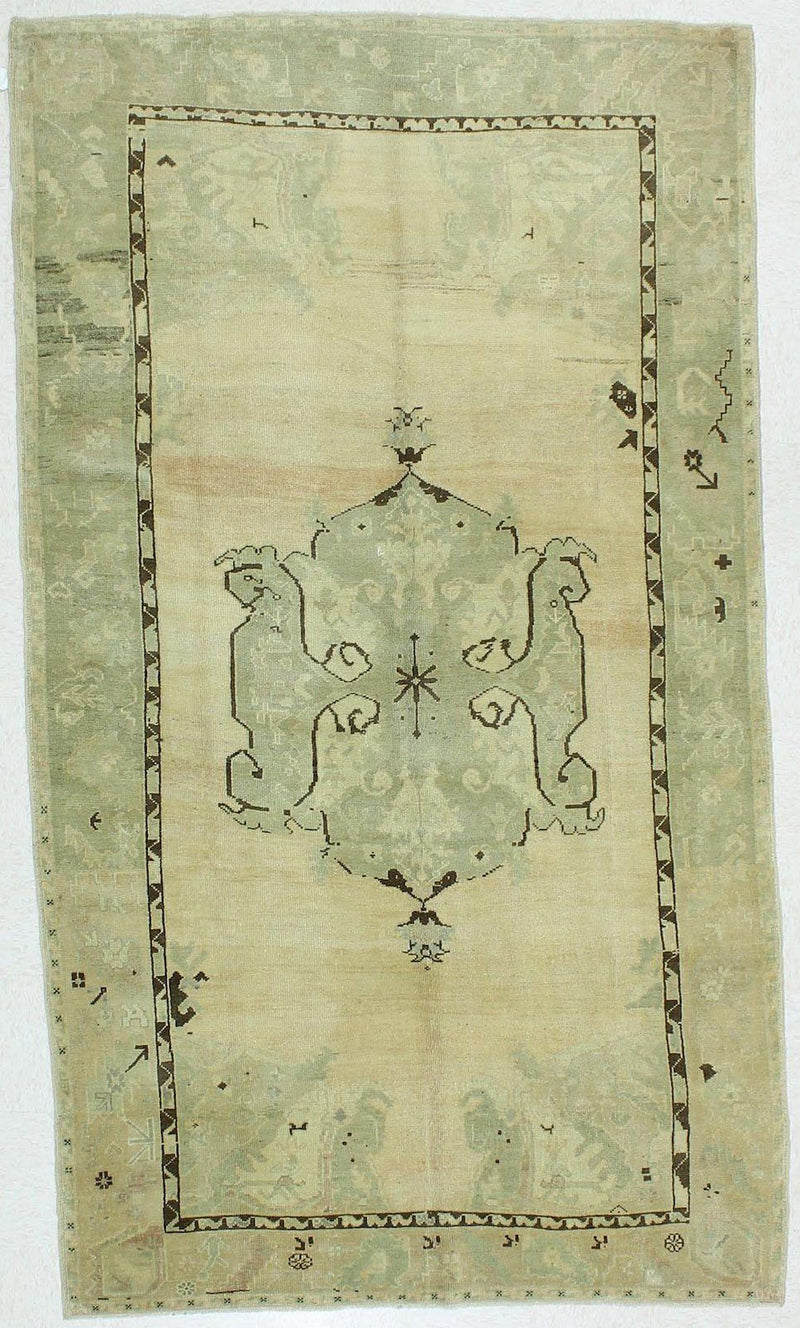5x10 Ivory and Green Turkish Tribal Runner