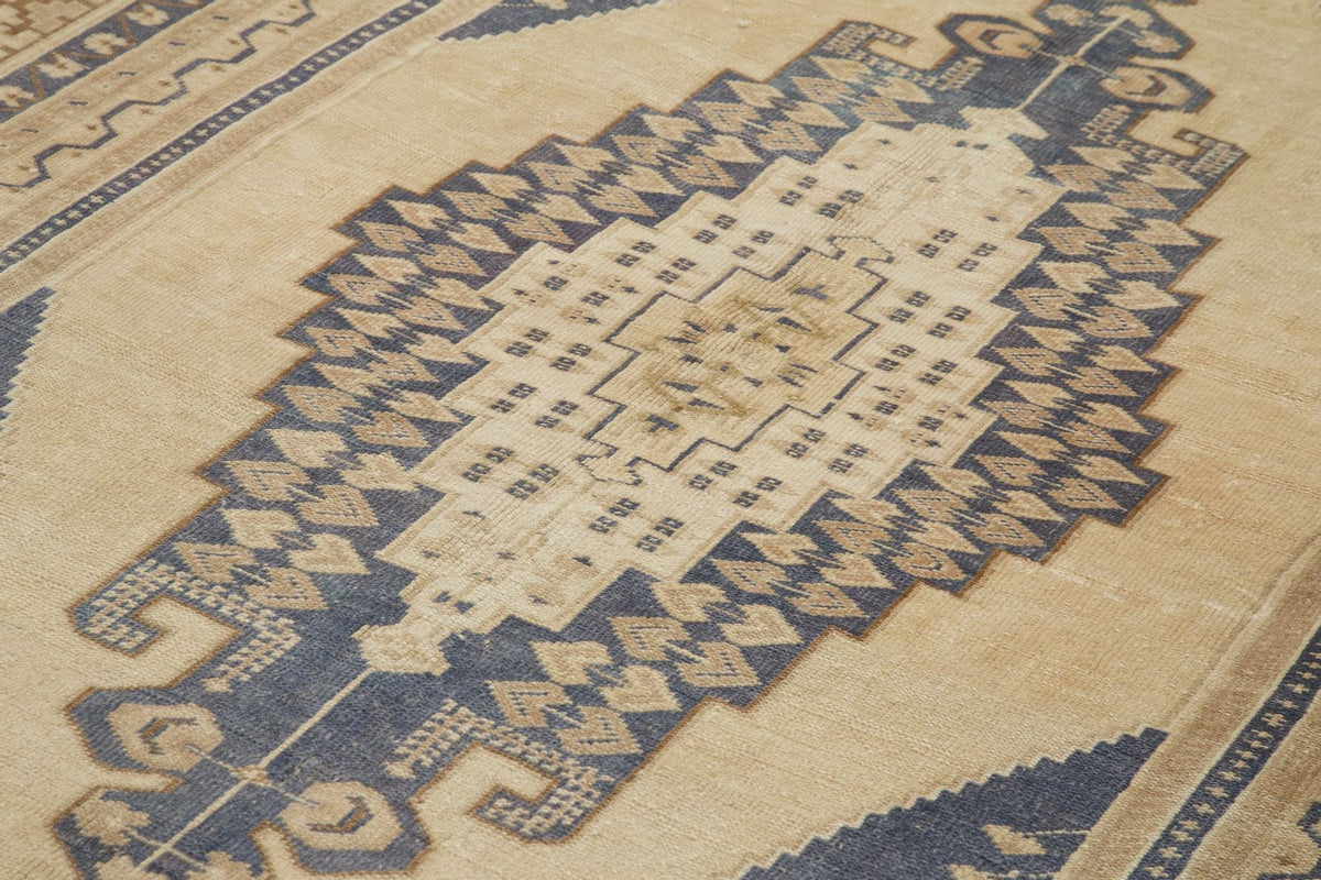 6x10 Blue and Ivory Turkish Tribal Rug