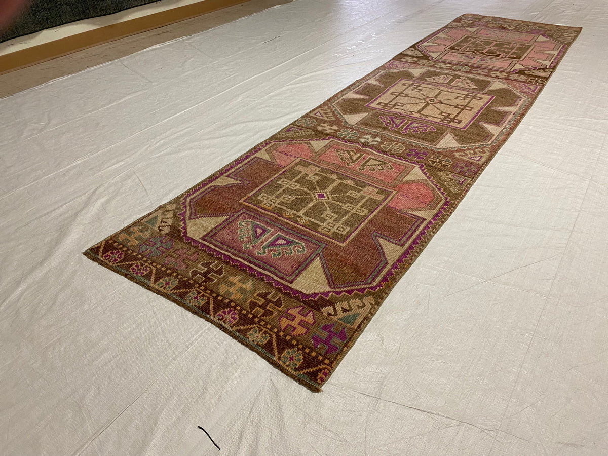 3x12 Brown and Pink Turkish Tribal Runner