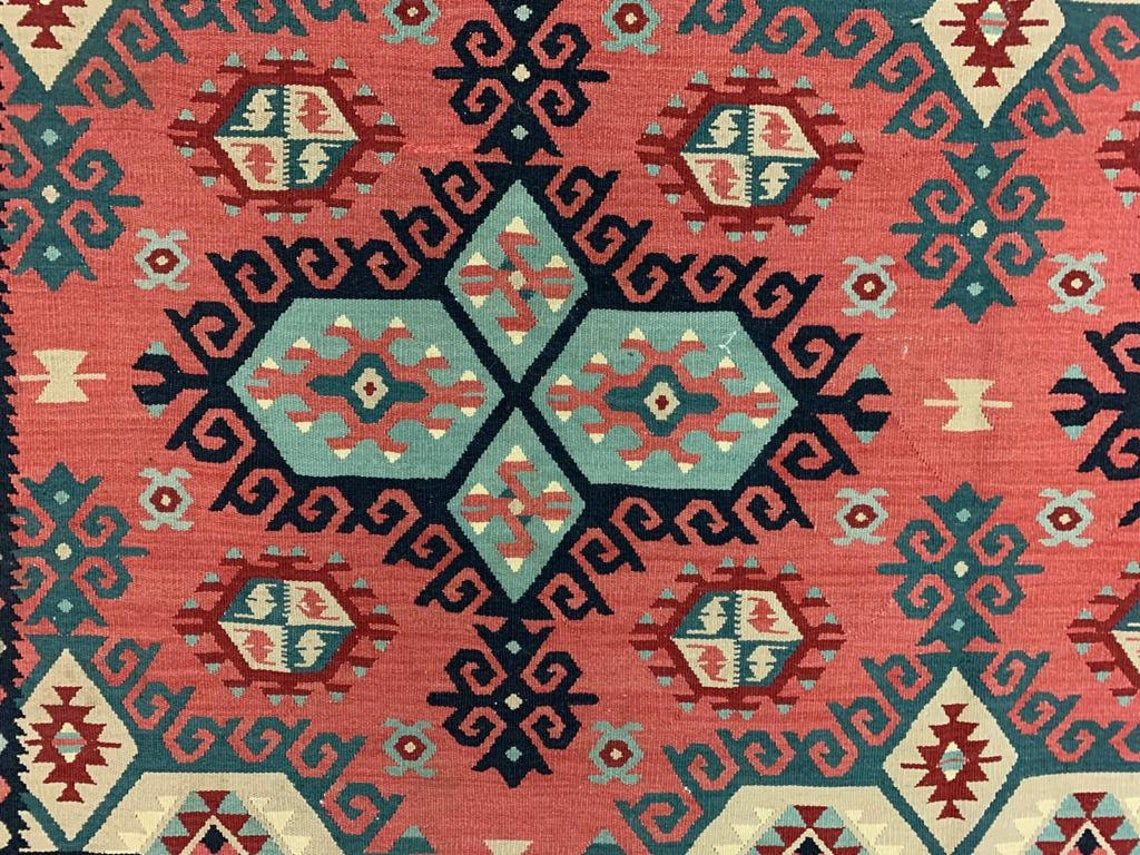 7x9 Rust and Blue Turkish Tribal Rug