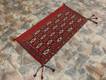 Vintage Handmade 2x4 Red and Ivory Anatolian Turkish Tribal Distressed Area Rug