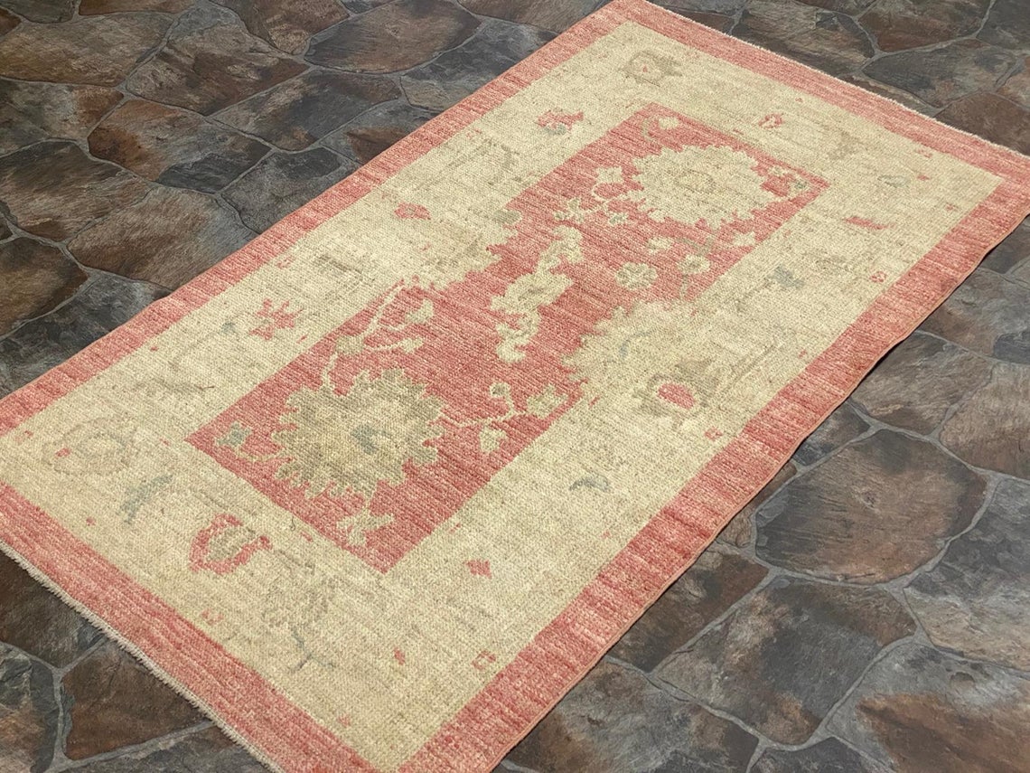 3x5 Pink and Beige Turkish Oushak Rug