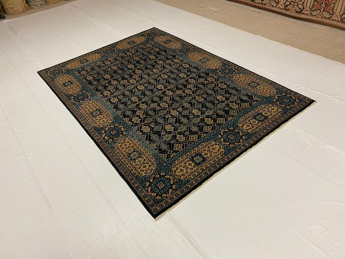 6x8 Black and Gold Turkish Tribal Rug