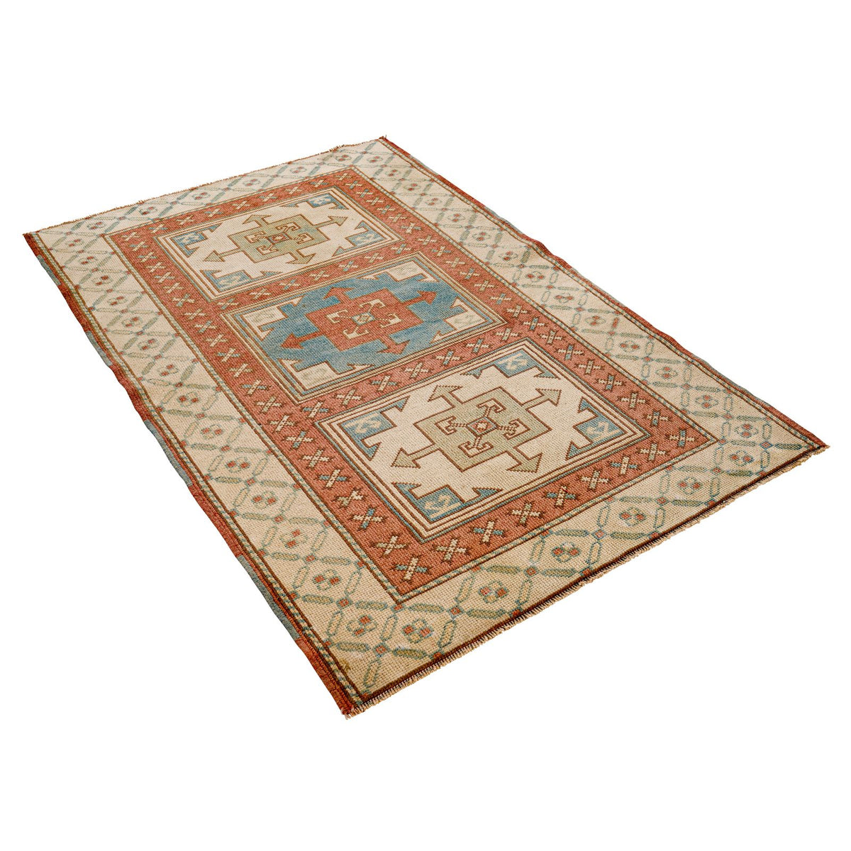 3x4 Beige and Red Turkish Tribal Rug