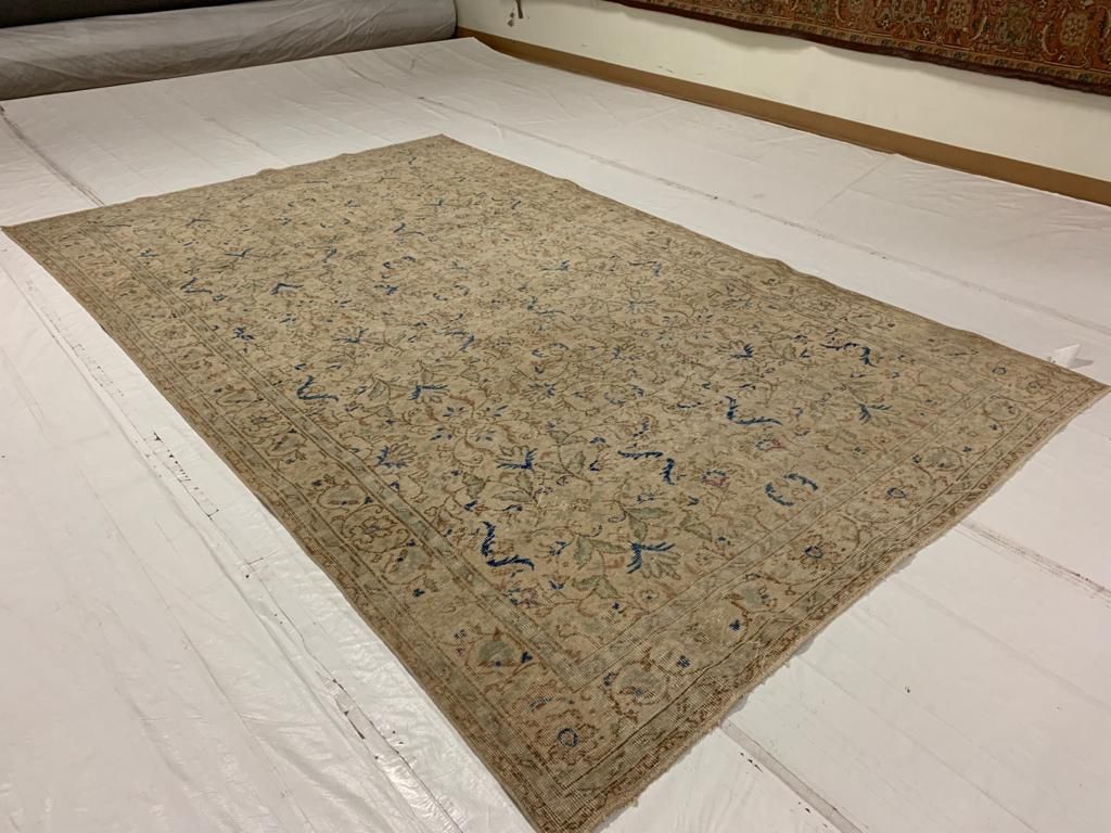 6x11 Green and Ivory Turkish Anatolian Rug