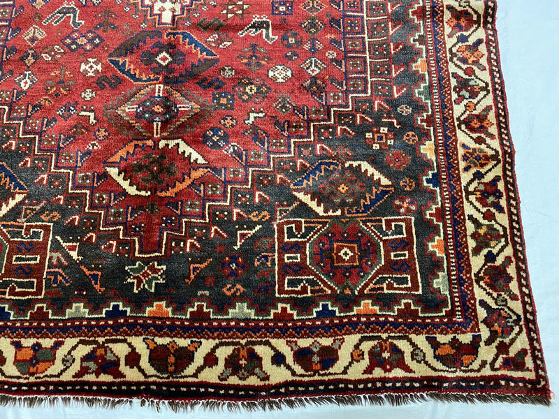Vintage Handmade 5x8 Red and Ivory Anatolian Caucasian Distressed Area Rug