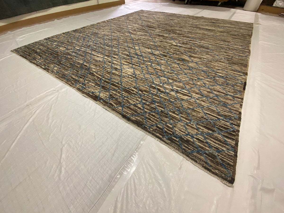 8x10 Brown and Blue Modern Contemporary Rug