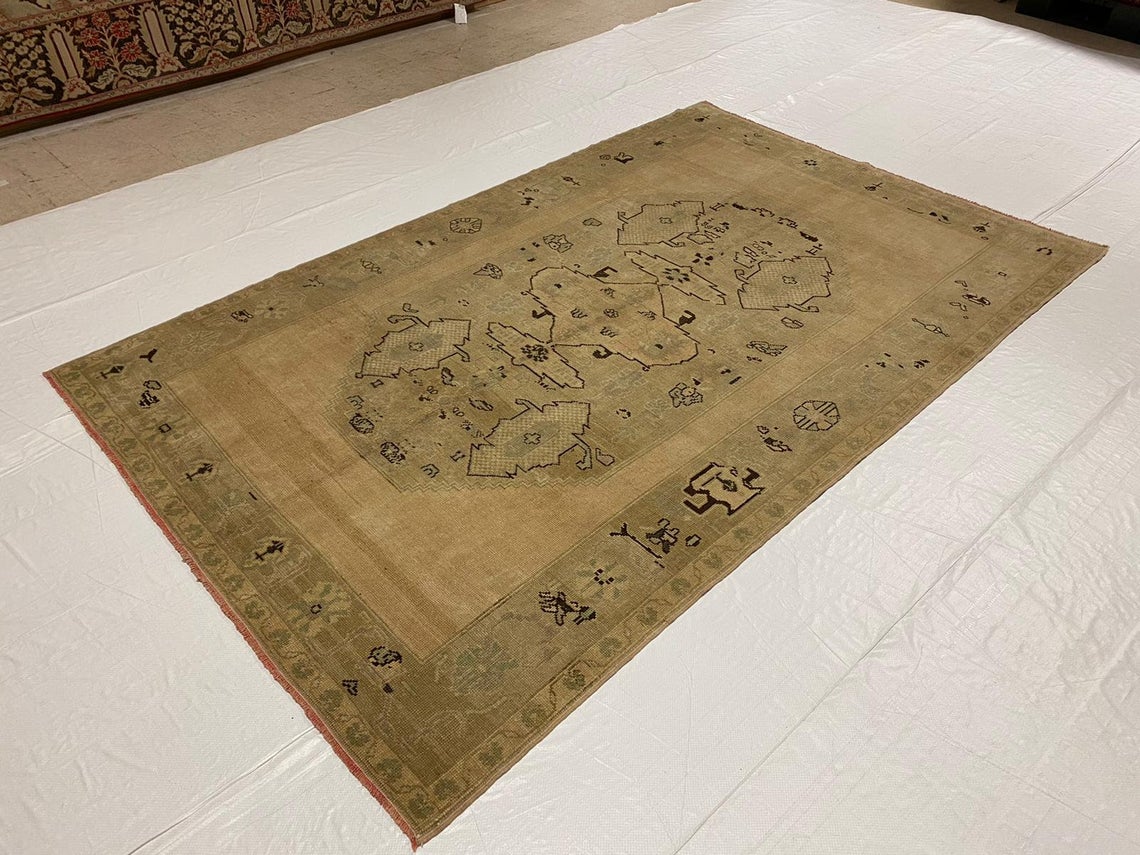 6x9 Beige and Brown Turkish Tribal Rug