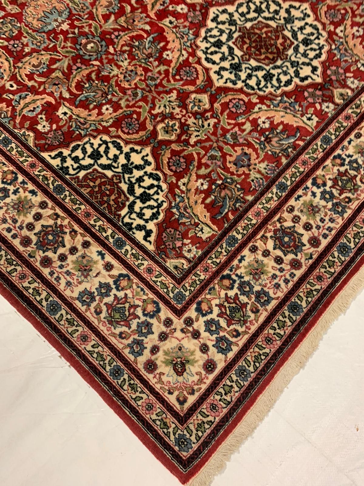 7x10 Beige and Red Turkish Silk Rug