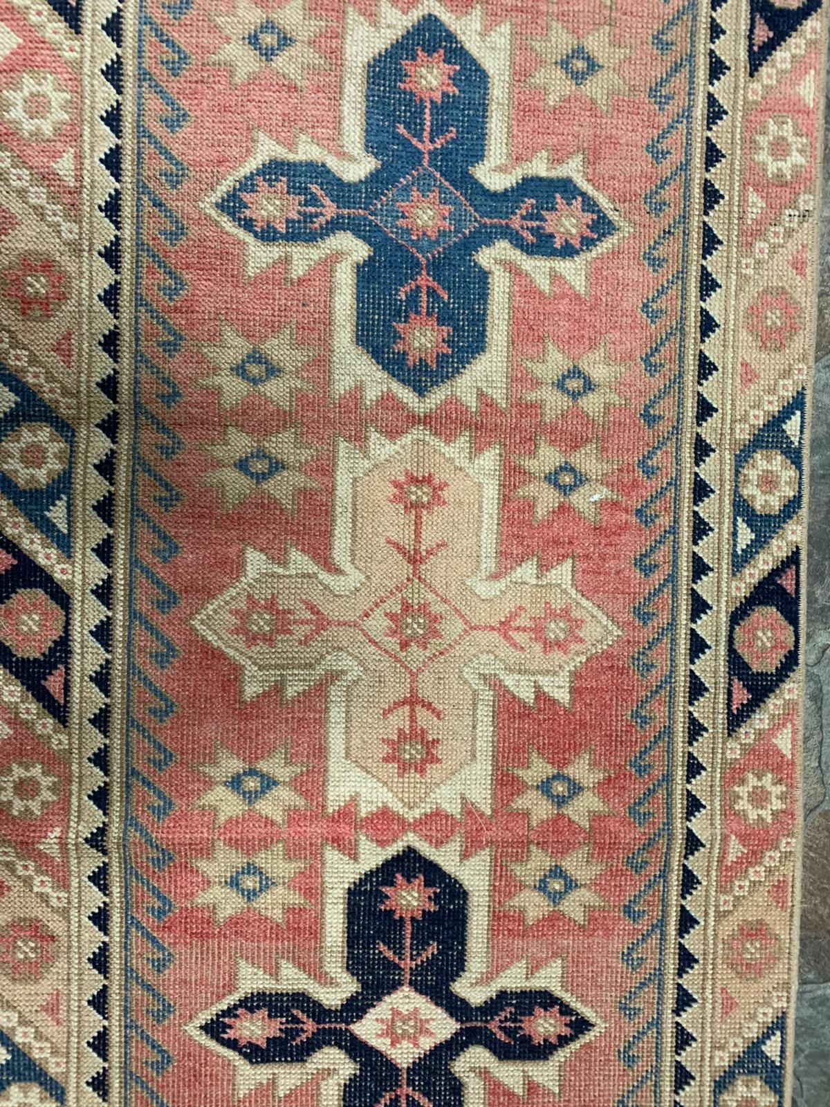 2x9 Pink and Navy Turkish Tribal Runner