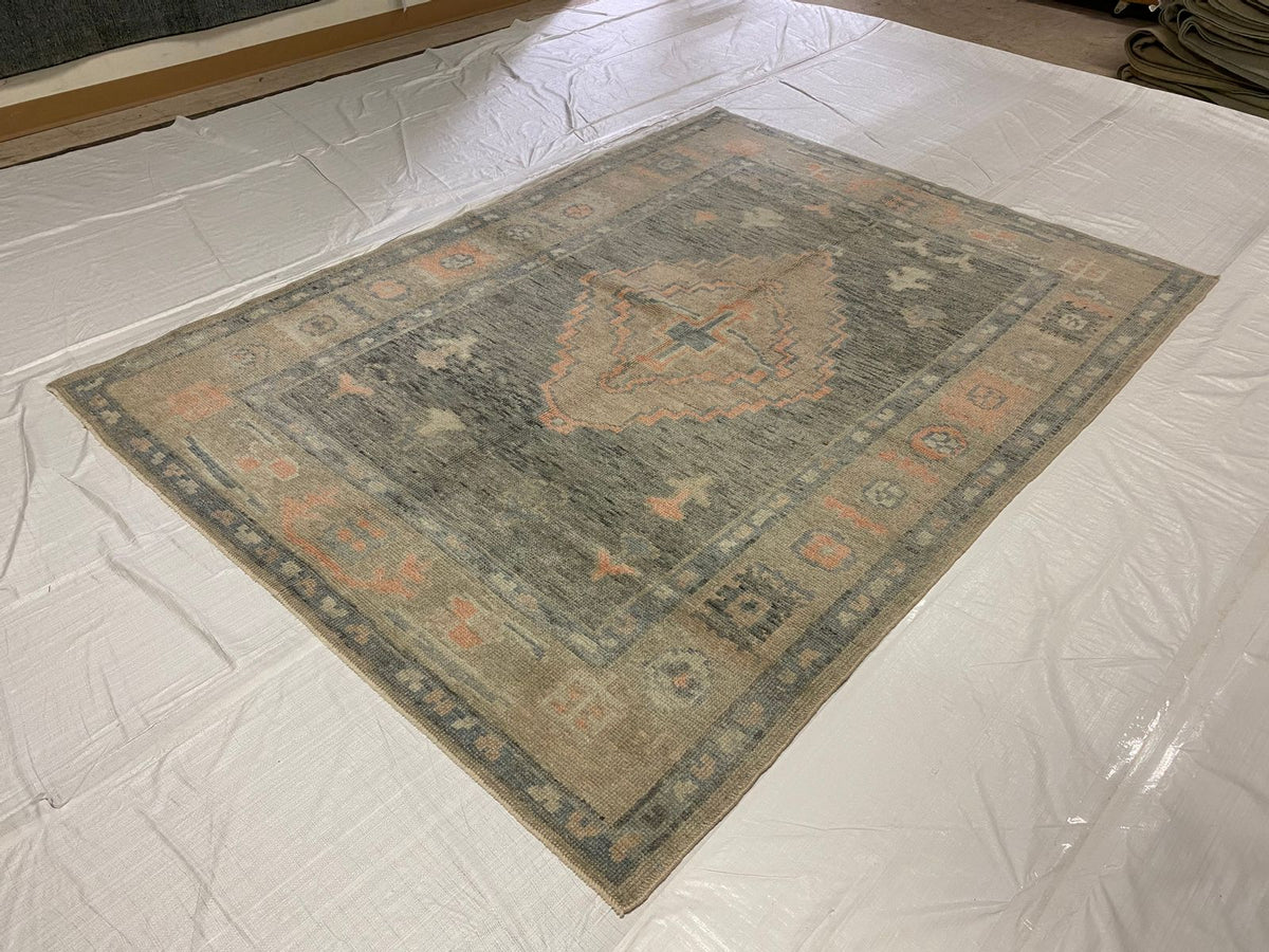 6x8 Gray and Beige Turkish Oushak Rug