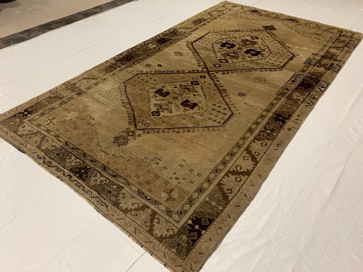 5x10 Ivory and Brown Turkish Tribal Runner